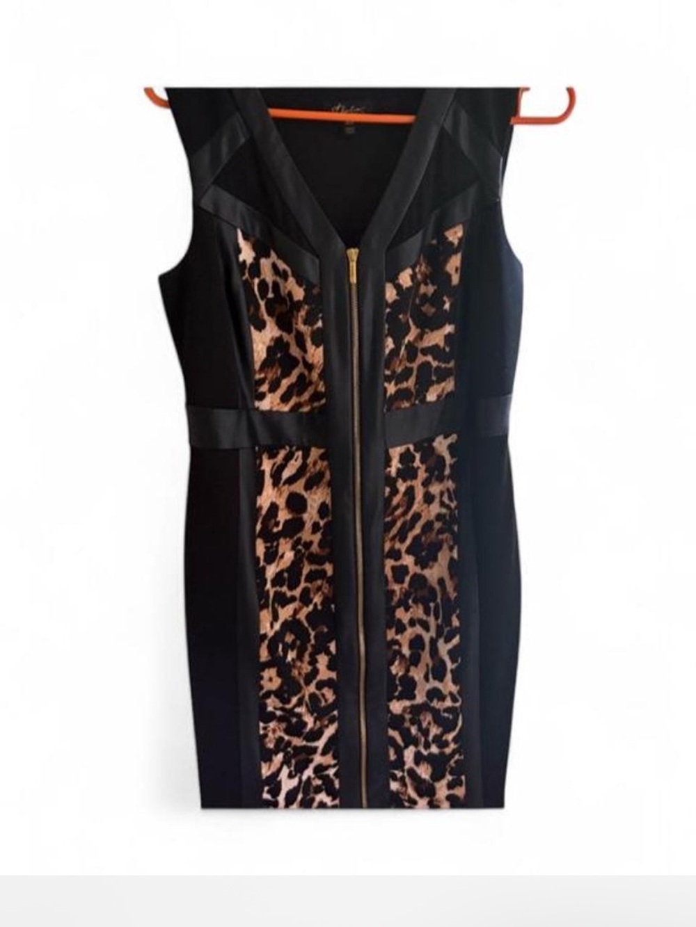 Black and Tan Sleeveless V-Neck Bodycon Midi Dress